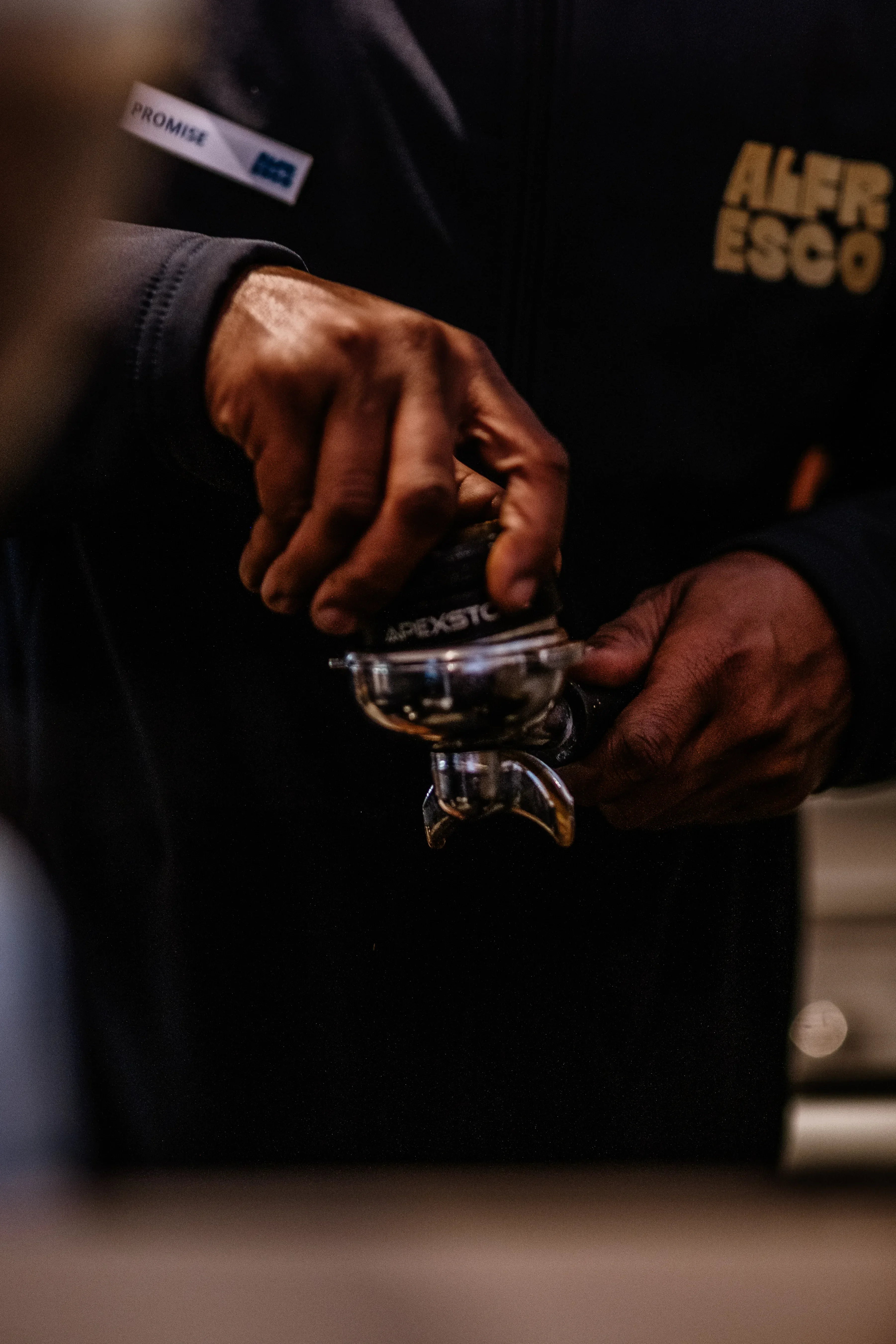 Grinding fresh coffee beans